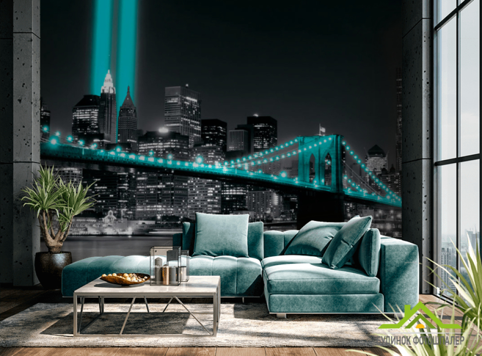 выбрать Фотообои Ночной город в бирюзовых огнях Каталог фотообоев на стену
