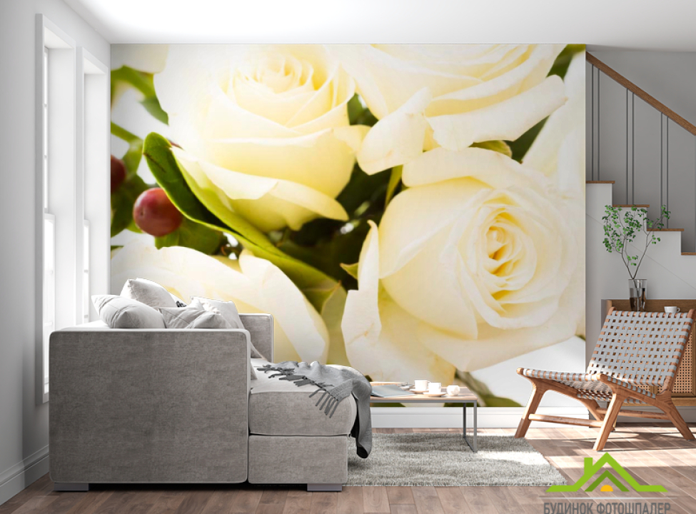выбрать Фотошпалери 4 білих троянди Каталог фотошпалер на стіну
