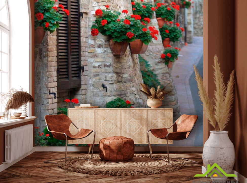 выбрать Фотошпалери Квіти на стінці будинку Каталог фотошпалер на стіну