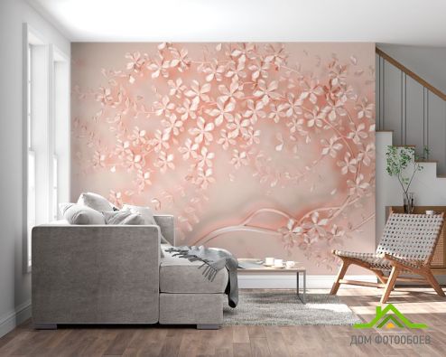 выбрать Фотообои Розовое перламутровое дерево Фотообои 3Д барельеф на стену