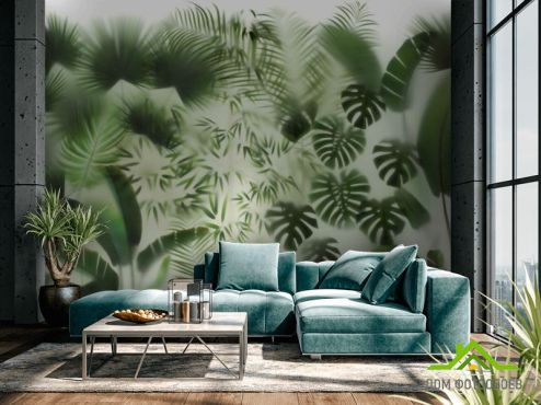 выбрать Фотообои Тропические листья за стеклом Фотообои Фотообои Тропические листья: горизонталная, горизонтальная ориентация на стену