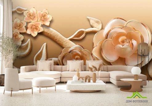 выбрать Фотообои Объёмные 3d цветы Фотообои Фотообои 3D барельеф: картинка, белая, коричневый  на стену