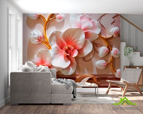 выбрать Фотошпалери Керамічні орхідеї Фотошпалери Фотошпалери 3D барельєф: квадратна, горизонтальна орієнтація на стіну