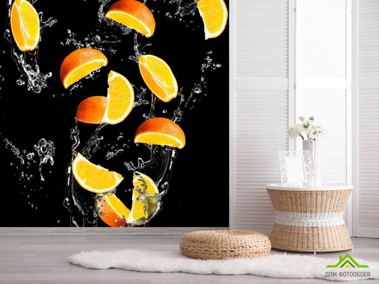 Фотообои апельсинкаи на чёрном фоне