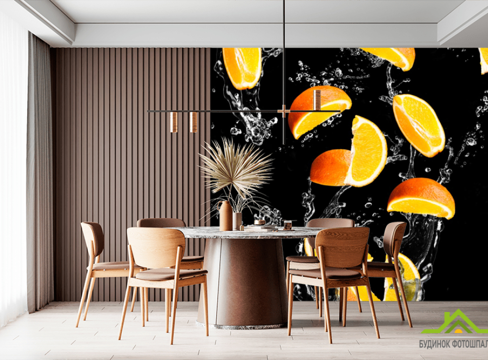 выбрать Фотошпалери апельсинкаи на чорному тлі Каталог фотошпалер на стіну