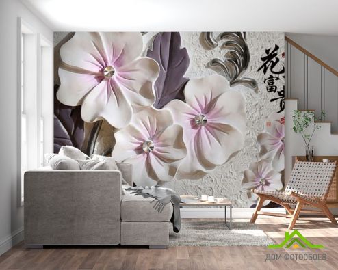 выбрать Фотообои Барельефные керамические цветы Фотообои 3Д барельеф на стену
