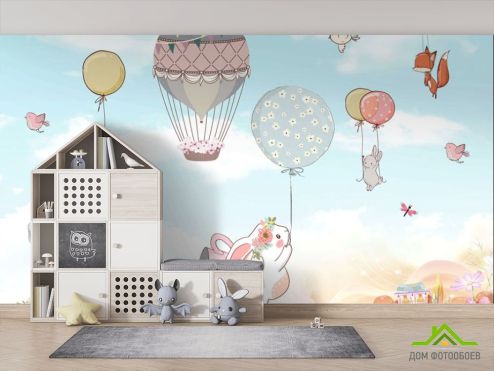 выбрать Фотообои Зайки на воздушных шарах Фотообои Little kids на стену