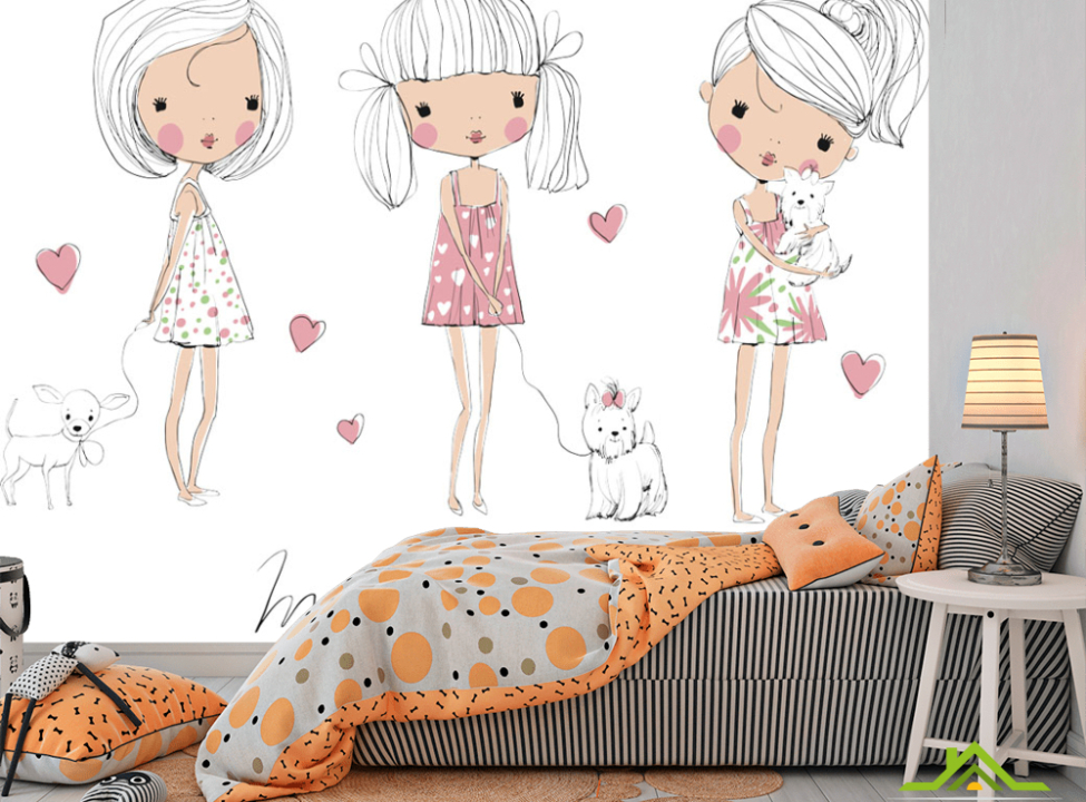 выбрать Фотообои Девочки с собачками Фотообои в детскую на стену