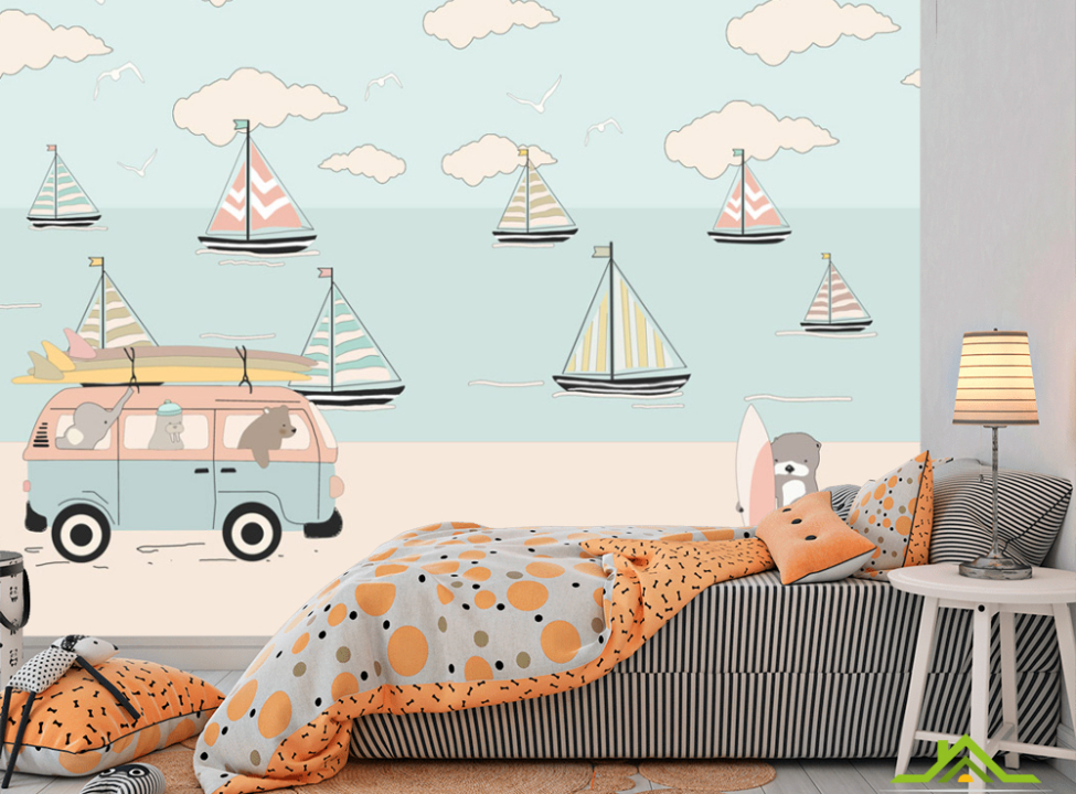 выбрать Фотошпалери Машинки на пляжі Фотошпалери Little kids на стіну