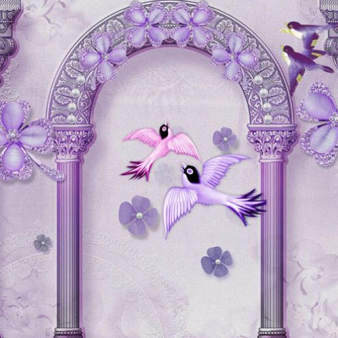 выбрать Фотообои арка и птицы Фиолетовые фотообои на стену