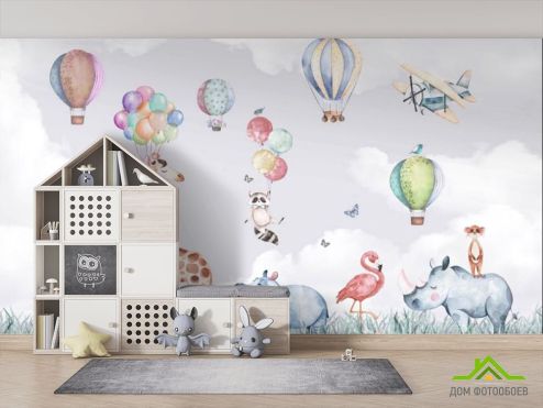 выбрать Фотообои Животные на воздушном шаре Фотообои, цвет: «» на стену