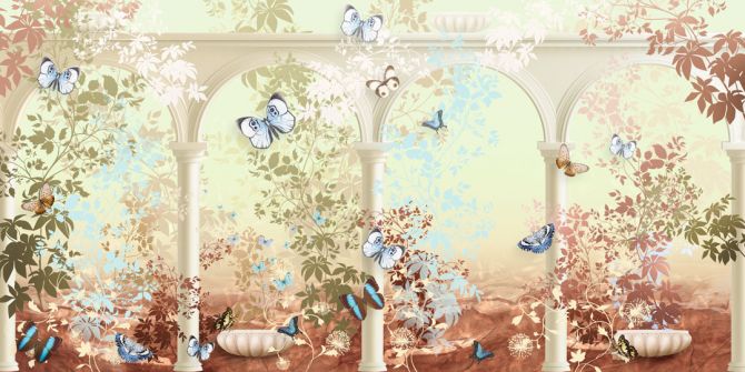 Фотообои Фреска с арками и бабочками