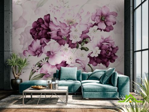выбрать Фотообои Акварельные фиолетовые цветы Фотообои Фотообои Цветы: горизонталная, горизонтальная ориентация на стену