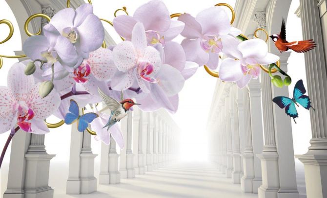 Фотообои 3d орхидея и корридор