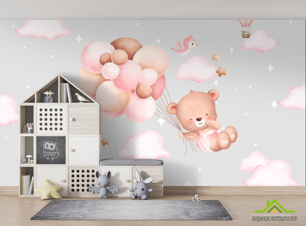выбрать Фотошпалери мішка з кульками для кімнати дівчинки Фотошпалери Little kids на стіну