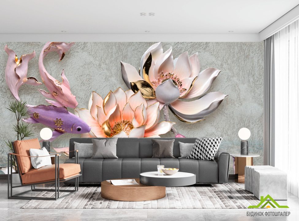 выбрать Фотошпалери Керамічні лотос і рибка Каталог фотошпалер на стіну