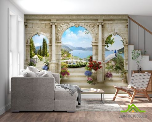 выбрать Фотообои Арка с пейзажем Фотообои Фотообои Дизайнерские фрески: горизонталная, горизонтальная ориентация на стену