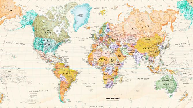 Фотошпалери Жовта карта світу