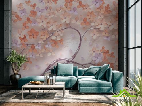 выбрать Фотообои 3д дерево персикового цвета  на стену