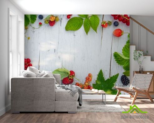 выбрать Фотообои ягоды на деревянном фоне Фотообои, цвет: «горизонталная, горизонтальная» на стену
