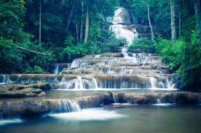Фотообои ступенчатый водопад в лесу