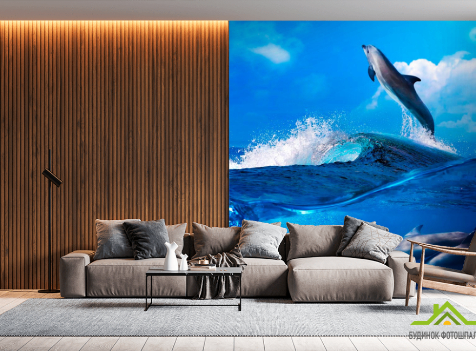 выбрать Фотообои Дельфины на волнах Каталог фотообоев на стену