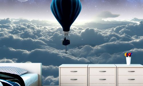Фотообои в интерьере спальни с фото - 3д фотообои Воздушный шар