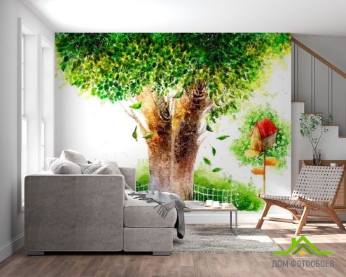 выбрать Фотообои Дерево Фотообои Фотообои Иллюстрации: рисунок, зелений, зеленый  на стену