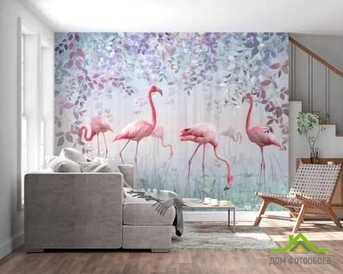 выбрать Фотообои Фламинго и зелень Фотообои Животные на стену