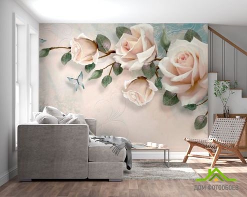 выбрать Фотообои Нежные розы Фотообои Фотообои 3D цветы : горизонталная, горизонтальная ориентация на стену
