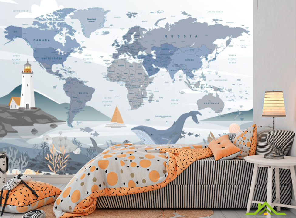 выбрать Фотошпалери Карта англійською в морському стилі англійською Каталог фотошпалер на стіну