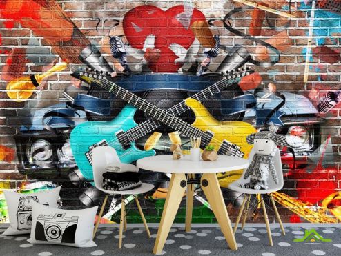 выбрать Фотошпалери Графіті стіна з гітарою Дитячі фотообої на стіну