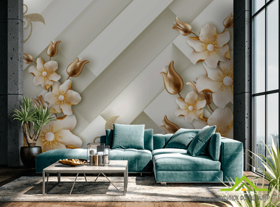 выбрать Фотошпалери Золоті квіти 3д Каталог фотошпалер на стіну