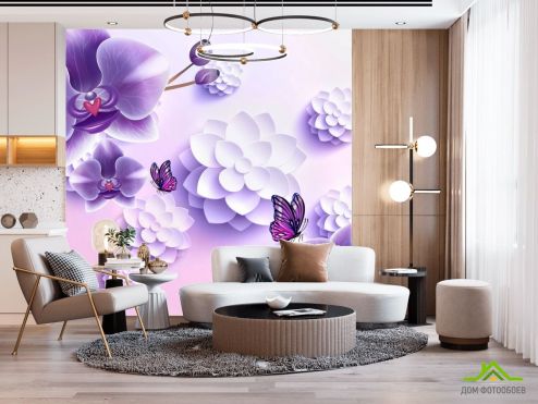 выбрать Фиолетовые орхидеи 3Д Фотообои, цвет: «» на стену