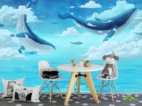 выбрать Фотообои Два кита в море Фотообои, цвет: «горизонталная, горизонтальная» на стену