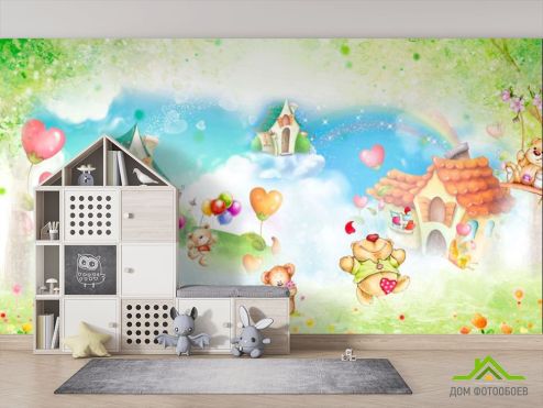 выбрать Фотообои Акварельне домики и мишки Фотообои в детскую на стену