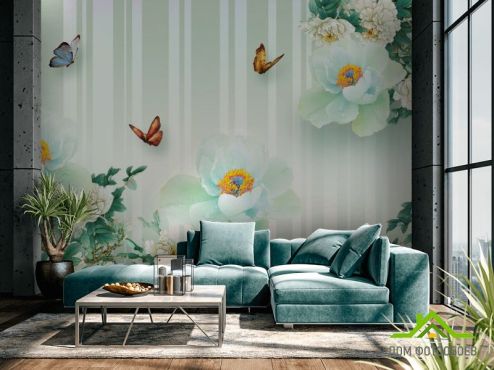 выбрать Фотообои  Салатовые цветы 3д Фотообои 3D фотообои: горизонталная, горизонтальная ориентация на стену