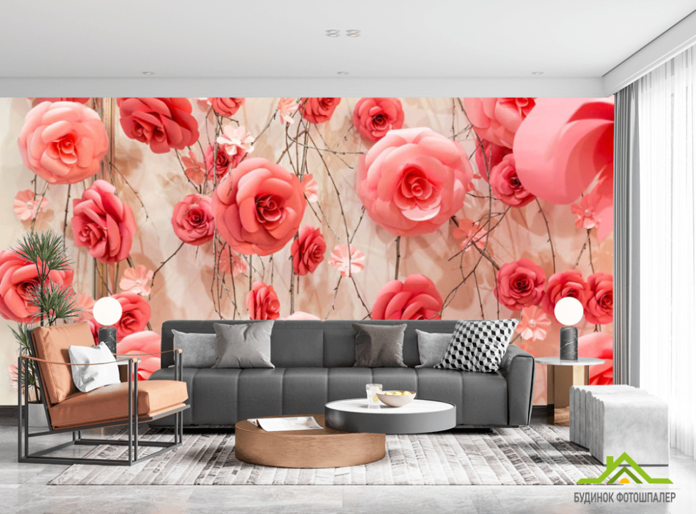 выбрать Фотообои 3d стена из роз Каталог фотообоев на стену