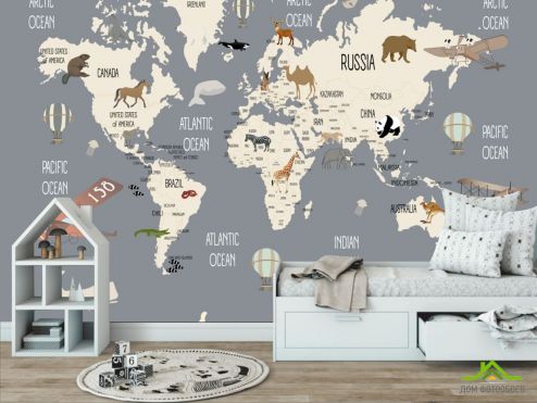 выбрать Фотообои карта мира Фотообои Little kids на стену