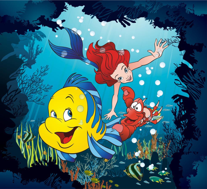 Фотошпалери Русалка, краб і рибка