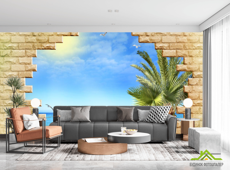 выбрать Фотообои Море за кирпичной стеной Фотообои Море на стену