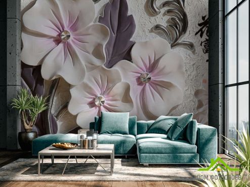 выбрать Фотошпалери Барельєфні керамічні квіти Фотошпалери 3Д барельєф на стіну