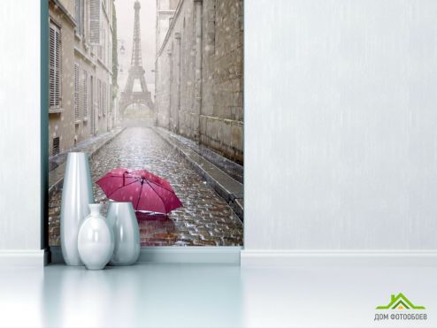 выбрать Фотообои красный зонт под дождём в Париже Фотообои Париж на стену