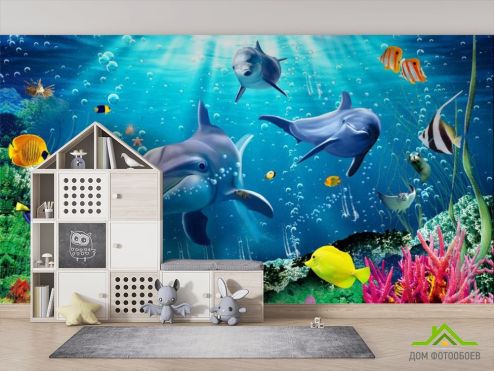 выбрать Фотообои Дельфины в море Фотообои в детскую на стену