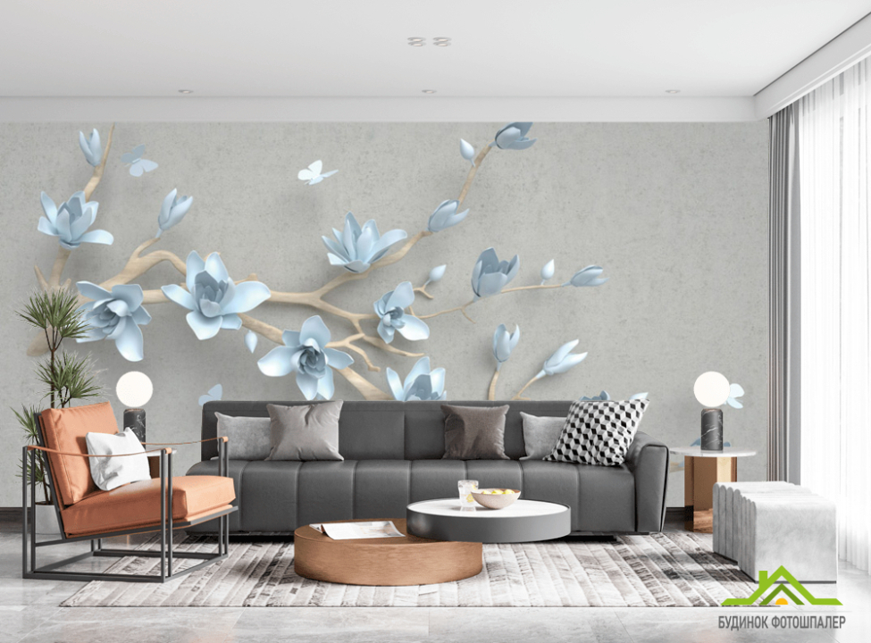 выбрать Фотообои Ветка голубых цветов Каталог фотообоев на стену