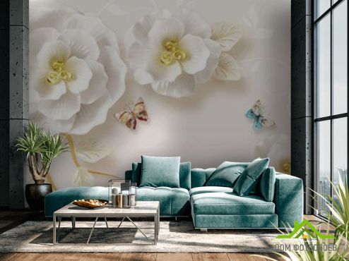 выбрать Фотообои Цветы и бабочки Фотообои Фотообои 3D барельеф: горизонталная, горизонтальная ориентация на стену