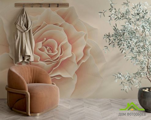 выбрать Фотообои Бежевая обьемная роза Фотообои Фотообои Цветы: горизонталная, горизонтальная ориентация на стену