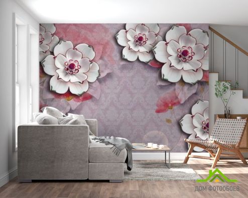 выбрать Фотообои Керамические цветы на фоне барроко Фотообои 3Д барельеф на стену