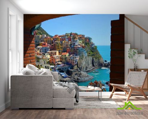 выбрать Фотошпалери різнокольорові будиночки над морем Фотошпалери, колір: «» на стіну