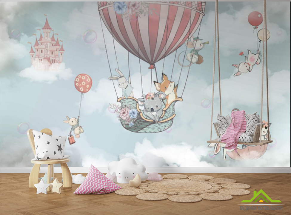 выбрать Фотошпалери Повітряна куля з животними для хлопчика Каталог фотошпалер на стіну